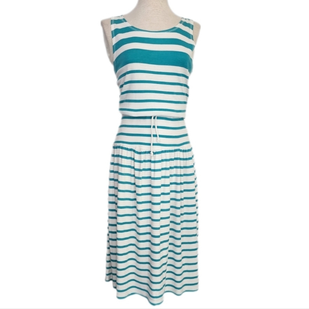 TraVerse Dress Striped Sleeveless Cotton Poly Blend Sundress Green Size M